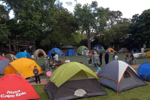 Colourful tents surrounded the Oval at our Kindergarten Camp‐Out